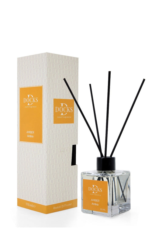 DOCKS Raumduft Diffuser mit Stäbchen – Verschiedene Düfte zur Wahl, 110ml Amber – Büro Komfort | Alltag Produkt