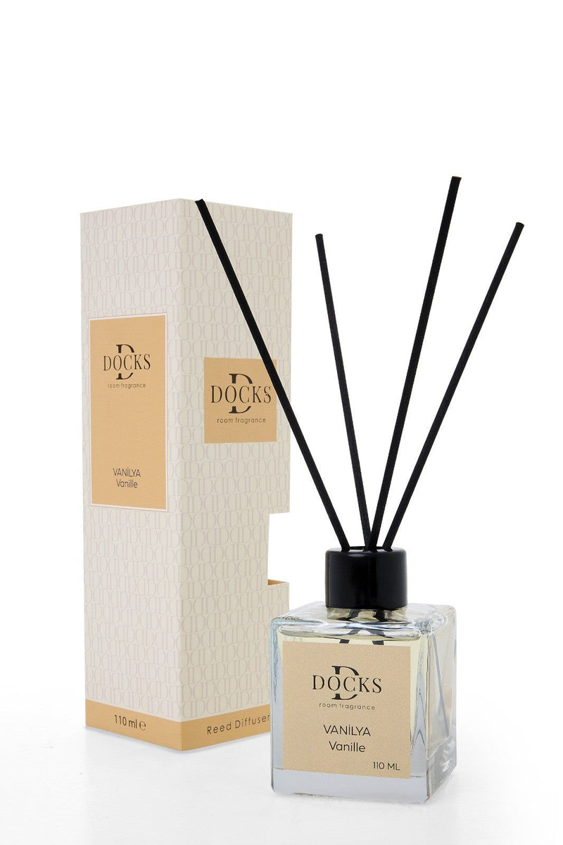 DOCKS Raumduft Diffuser mit Stäbchen – Verschiedene Düfte zur Wahl, 110ml Vanille – Büro Lifestyle | Geschenk Trend