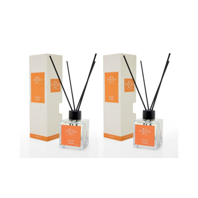 2er Set DOCKS Raumduft Set 110ml Diffuser mit Duftstäbchen – Lufterfrischer Duft Mango – Geschenk Qualität | Büro Stil