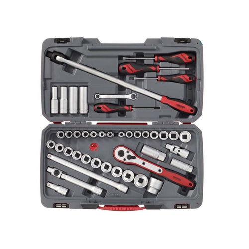 TengTools T1244 Steckschlüssel-Set+Zubehör 1,27cm Antrieb metrisch, AF, 44 Teile – Alltags Helfer | Geschenk Klassiker