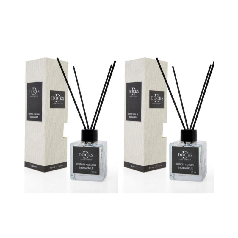 2er Set DOCKS Raumduft Set 110ml Diffuser mit Duftstäbchen – Lufterfrischer Duft Baumwolle – Geschenk Design | Büro Spaß
